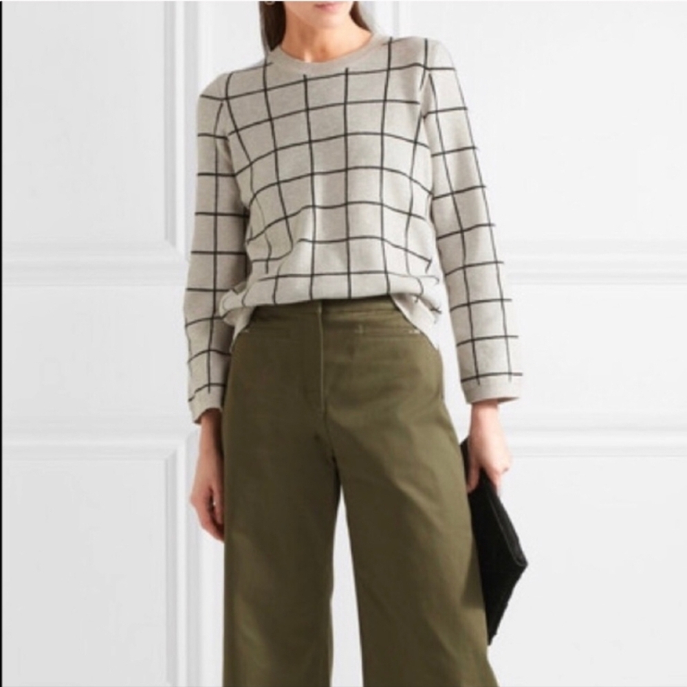 Madewell Windowpane Laced Back Pullover Sweater Marled Pumice Size Small Grey